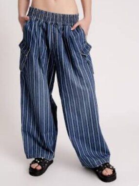 NWT Free People OneTeaspoon Railroad Stripe Denim Parachute Jeans Women's Large